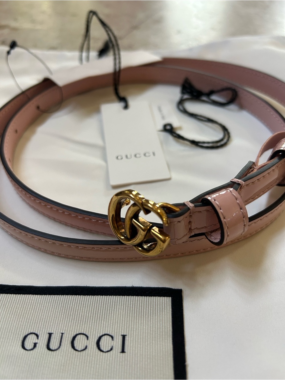 Gucci Pink Double Wrap Leather Belt with Gold Interlocking G